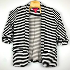 Catherine Malandrino Ruched Sleeve Black White Striped Blazer Petite Medium